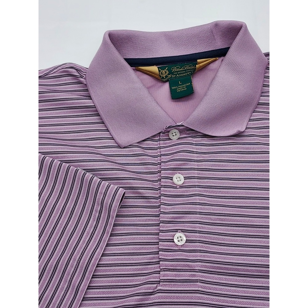Brooks Brothers St Andrews Links Mens Large Purple Striped Performance Golf Polo